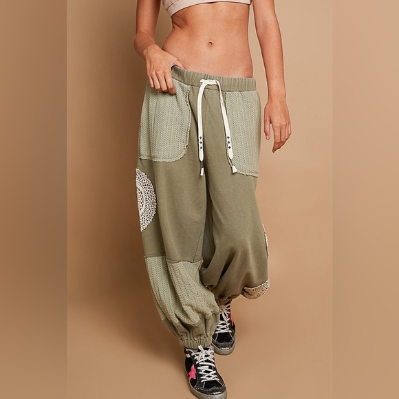 151B. French Terry Trim Detail Pants - Sage - Picture 1 of 4